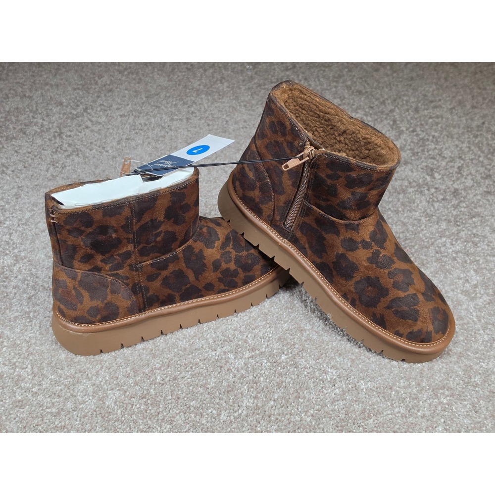 Universal Thread May Leopard Print Ankle Boots Brown Side Zip Memory Foam Size 7 - Picture 3 of 6